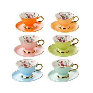 Jogo de 6 Xícaras de Café Chromesse Colorido New Bone China Filado Dourado 90ml