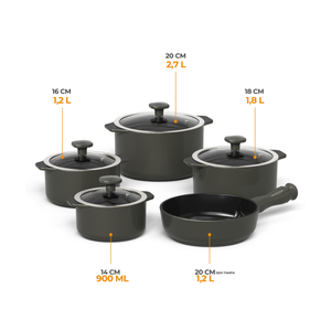 PRÉ-VENDA: Jogo de Panelas Cerâmica Slim 5 Peças Onyx Gray