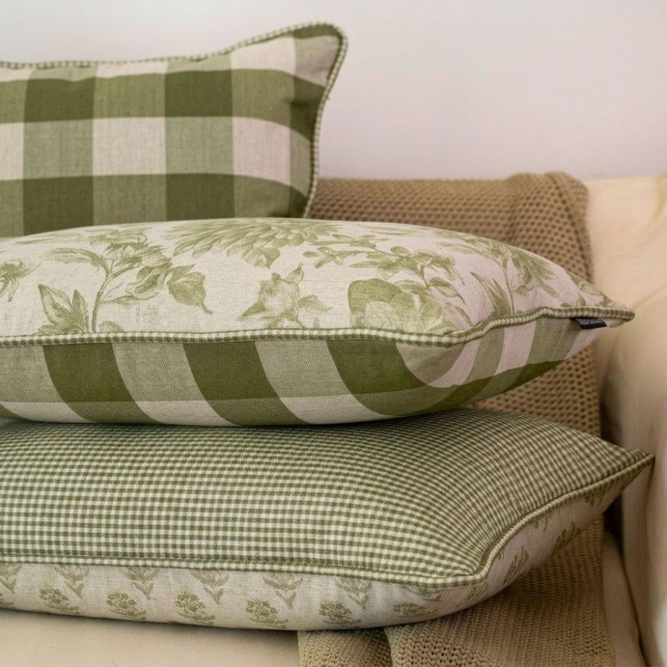 Almofada Linho 35X58 Estampa Dupla Face Verde Com Cordão