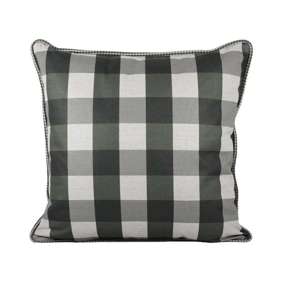 Almofada Linho 52X52 Estampa Xadrez Grande Verde Com Cordão