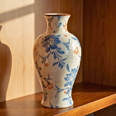 Vaso Vintage Botânico Cerâmica 23cm