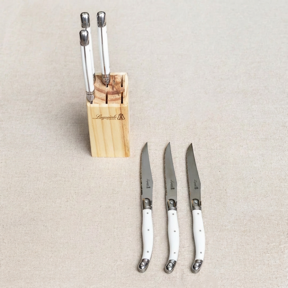 Kit com 6 Facas Luxo Branco Laguiole La Maison