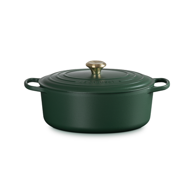 PRÉ-VENDA: Panela Le Creuset Oval Signature Foret com Pegador Dourado 6,3L 31cm