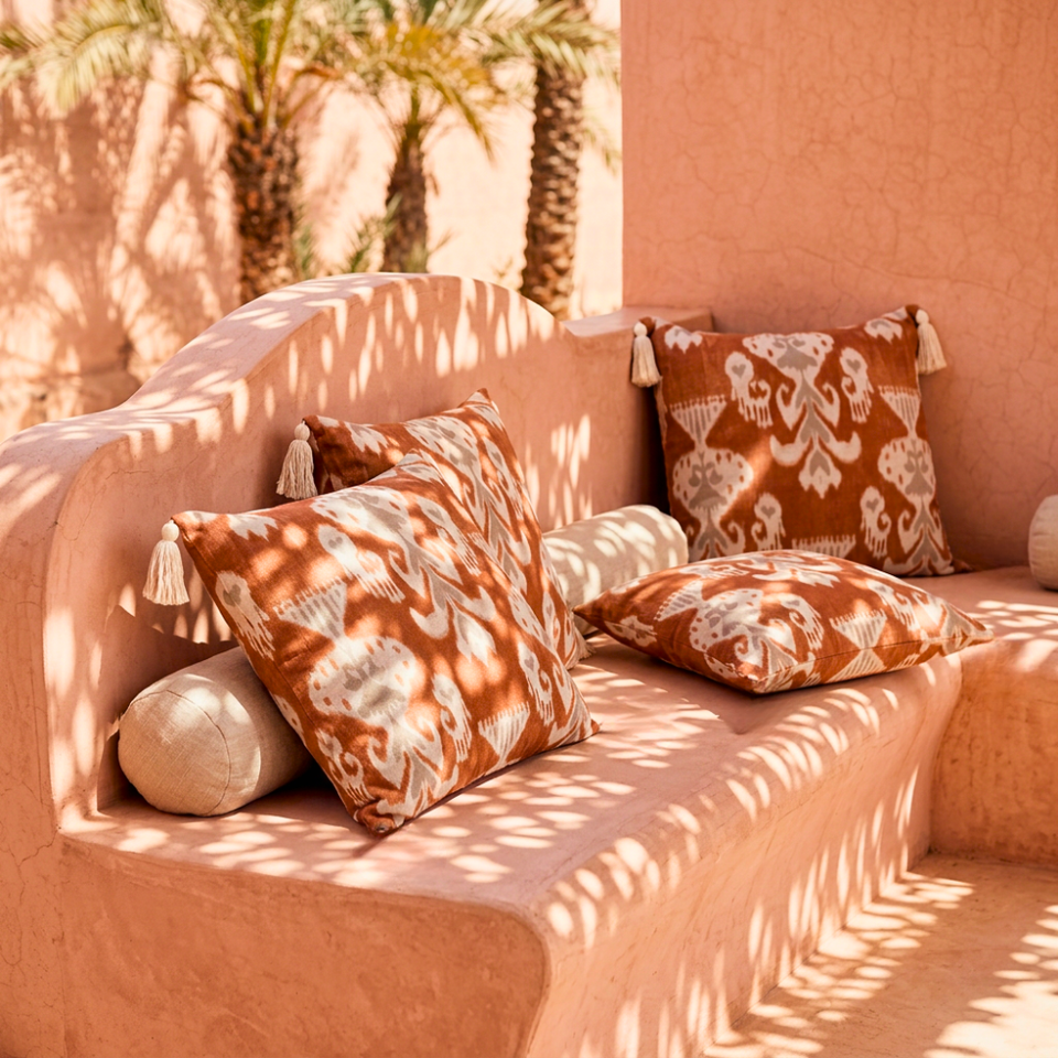 Almofada Linho 52X52 Ikat Terracota Tassel