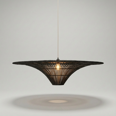 Luminária Artesanal Rattan Preta Liora 60x23cm Bahali
