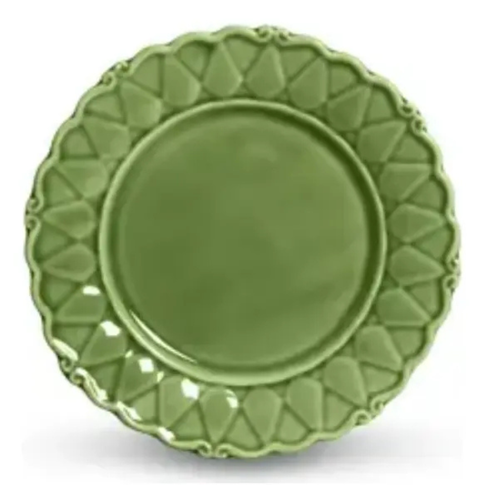 Jogo 6 Pratos Sobremesa Cerâmica Liso Verde Florença 22cm Scalla