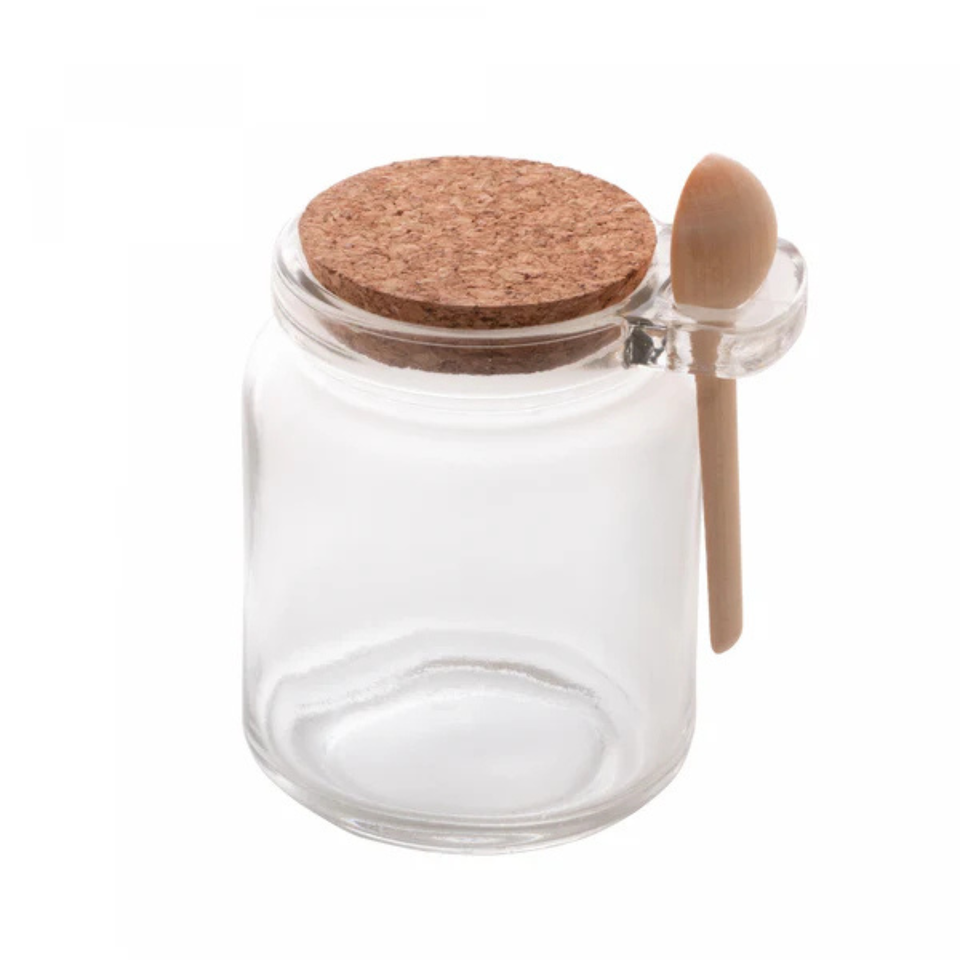 Pote de Vidro com Colher Bambu e Tampa de Cortiça 240ml Lyor