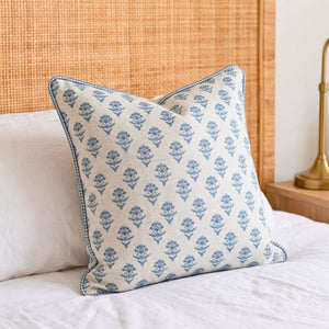 Almofada Linho 52X52 Estampa Botânico Azul Com Cordão
