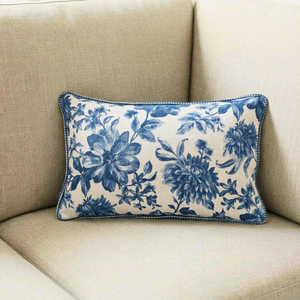 Almofada Linho 35X58 Estampa Dupla Face Azul Xadrez Grande Cordão
