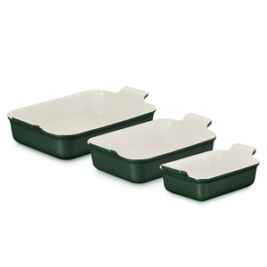 Conjunto 3 Travessas Retangulares Cerâmica Heritage Foret Le Creuset