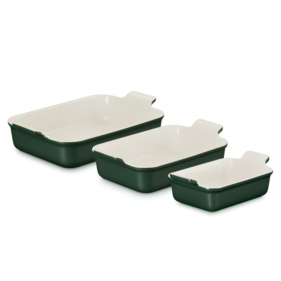 Conjunto 3 Travessas Retangulares Cerâmica Heritage Foret Le Creuset