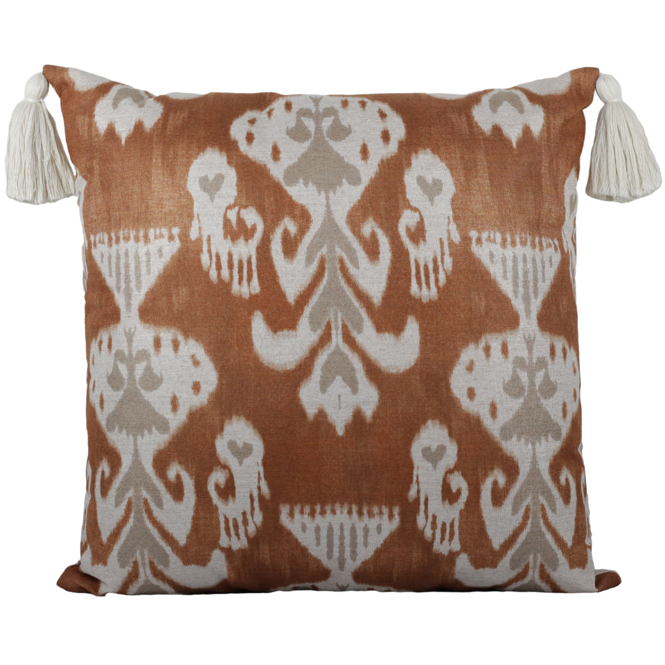 Almofada Linho 52X52 Ikat Terracota Tassel