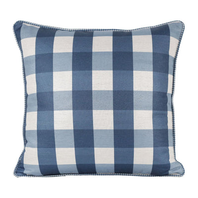 Almofada Linho 52X52 Estampa Xadrez Grande Azul Com Cordão