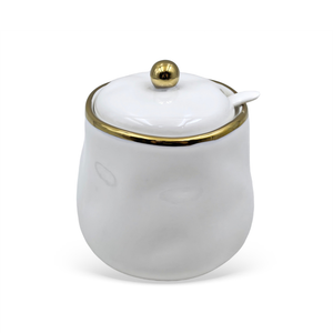 Açucareiro Porcelana Branca com Esferas Douradas