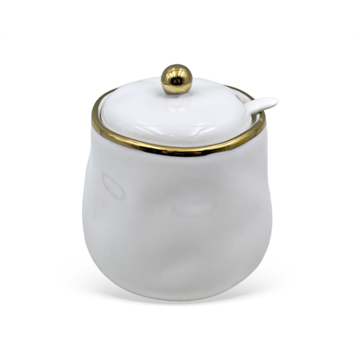 Açucareiro Porcelana Branca com Esferas Douradas