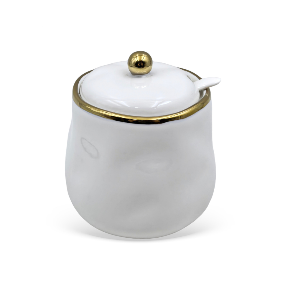 Açucareiro Porcelana Branca com Esferas Douradas