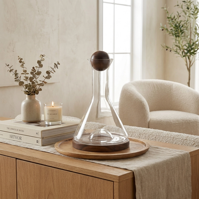 Garrafa Decorativa Vidro com Base e Tampa Madeira Natural 1,8L Linha Encontro