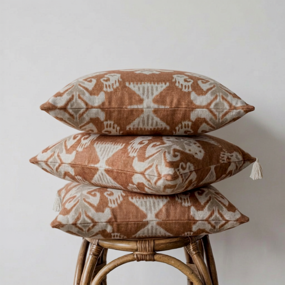 Almofada Linho 52X52 Ikat Terracota Tassel