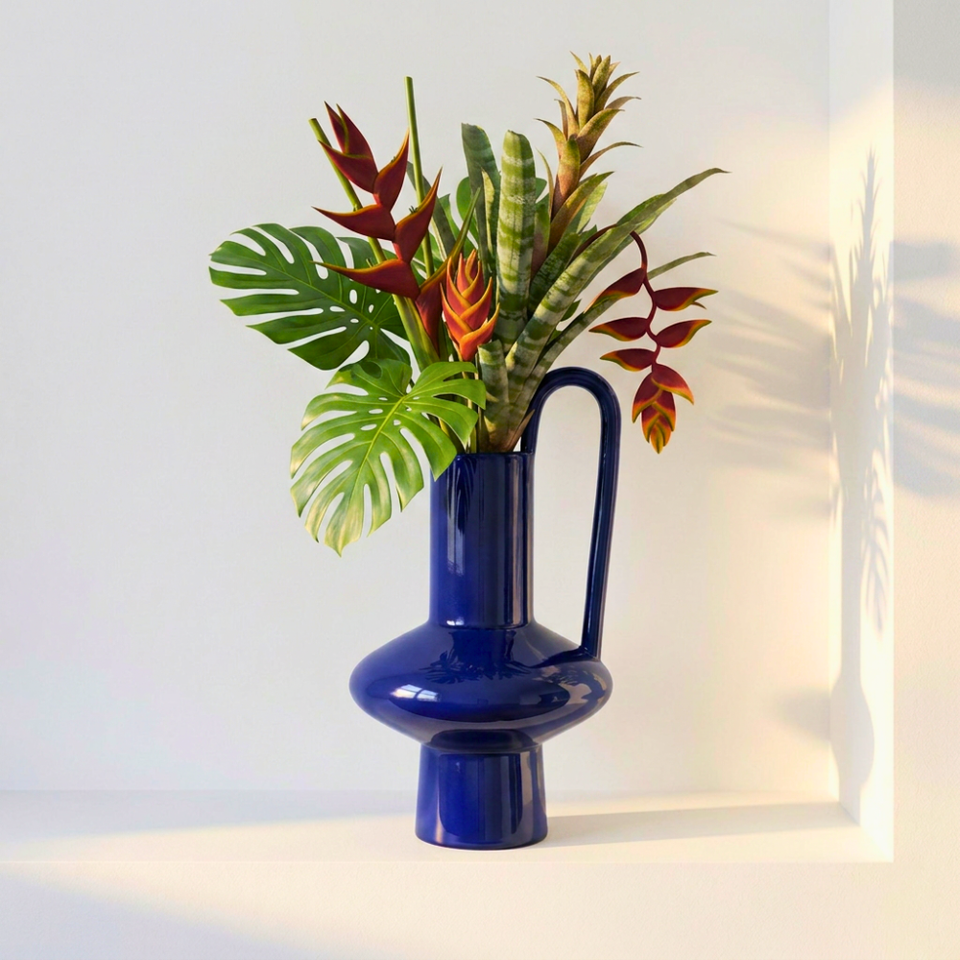 Vaso Ânfora Grande Azul Linha Anello