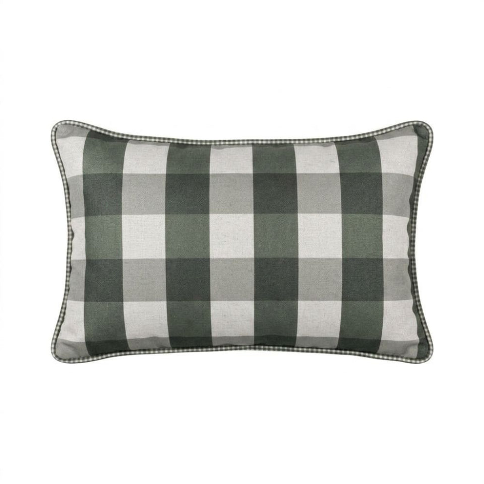 Almofada Linho 35X58 Estampa Dupla Face Xadrez Grande Verde Cordão