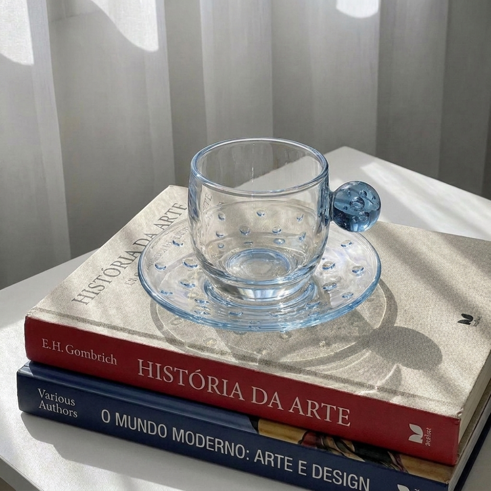 PRÉ-VENDA: Jogo de 6 Xícaras de Café Vidro Azul Linha Sintonia 120ml