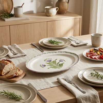 Travessa Provence Rasa Cerâmica Média Flor de Alcachofra