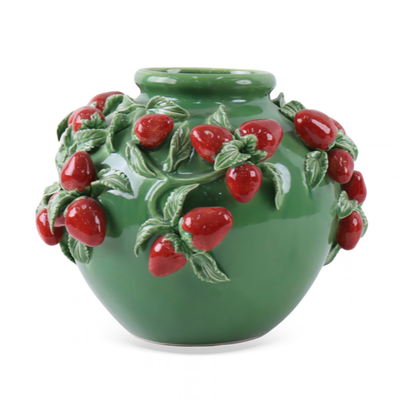 Vaso Cerâmica Verde com Morangos 36X31.5X26.5cm