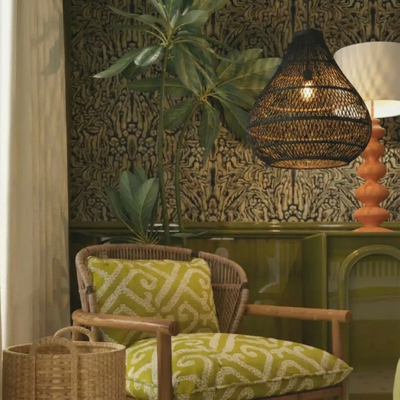 Luminária Artesanal Rattan Natural Preto Amaya 80x77cm Bahali