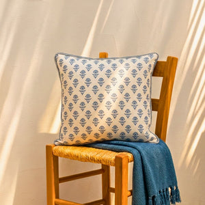 Almofada Linho 52X52 Estampa Botânico Azul Com Cordão
