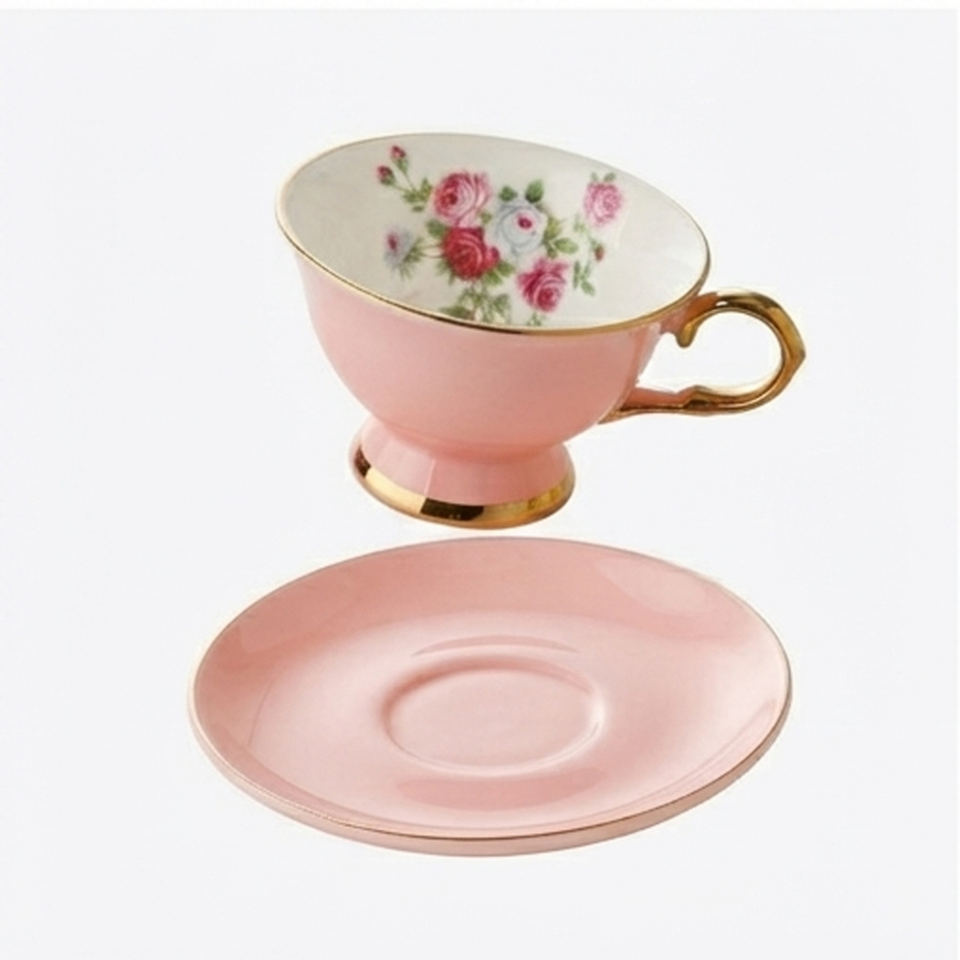 Jogo de 6 Xícaras de Café Chromesse Colorido New Bone China Filado Dourado 90ml