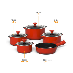 PRÉ-VENDA: Jogo de Panelas Cerâmica Slim 5 Peças Vermelho Coral
