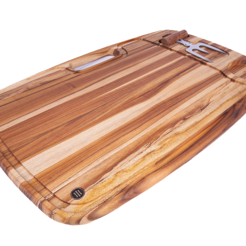 Kit Churrasco Tabua Garfo Trinchante Teca Artesanal Carve & Co