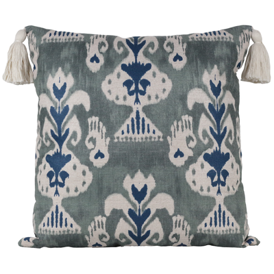 Almofada Linho 52X52 Ikat Verde Tassel