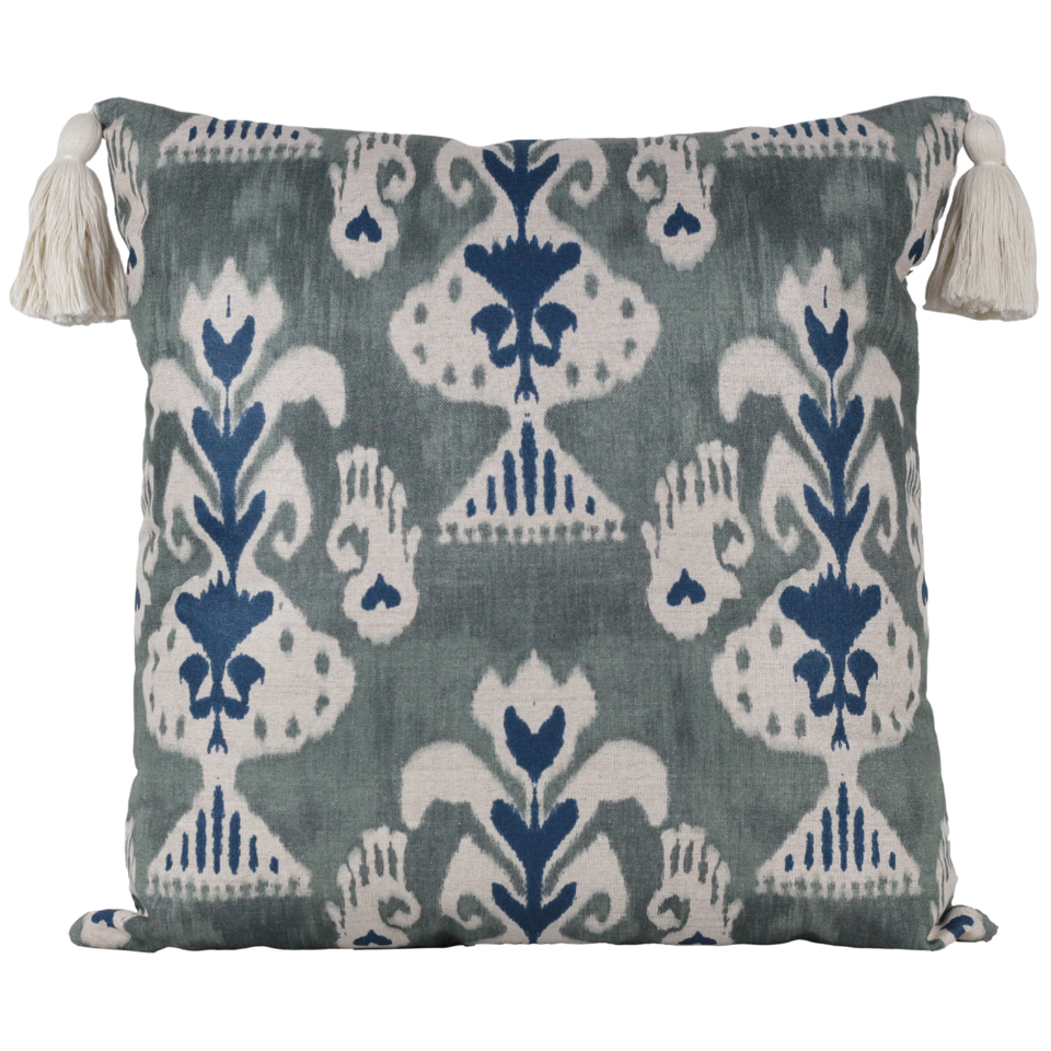 Almofada Linho 52X52 Ikat Verde Tassel