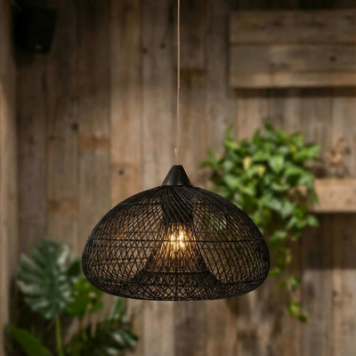Luminária Artesanal Rattan Preta Ayla 80x51cm Bahali