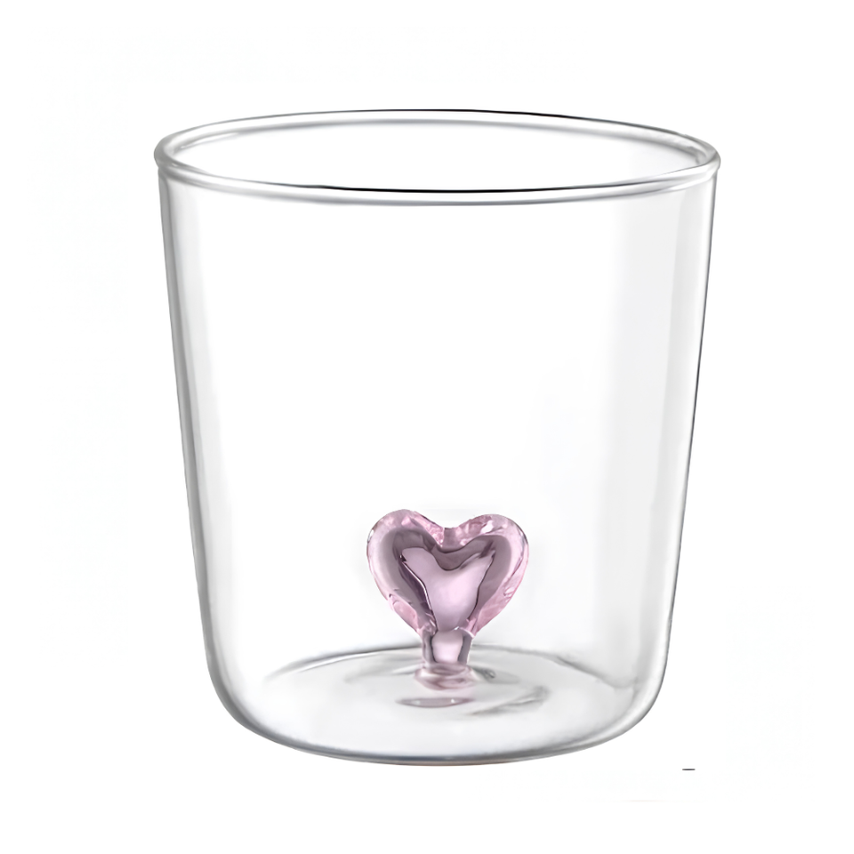 Jogo de 4 Copos Borossilicato 350ml 3D Pequeno Coração