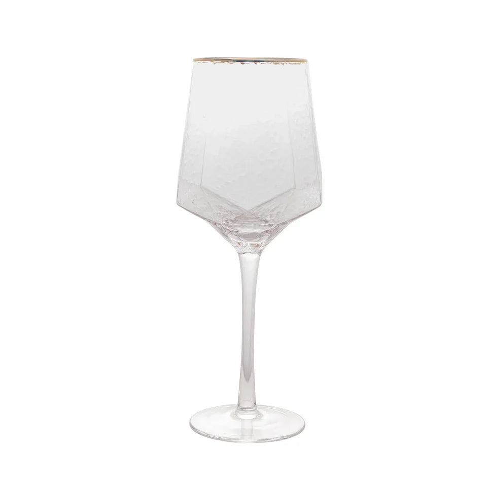 Jogo 2 Taças para Vinho Vidro Cristalino Borda Dourada Taj 600ml
