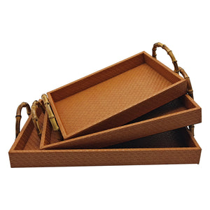 Conjunto de 3 Bandejas de Couro Texturizado