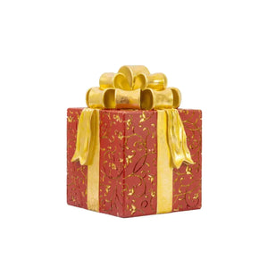 Adorno Caixa Presente Resina Vermelho/ Dourado Natal 14,5x14,5x19,5cm