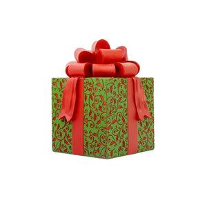 Adorno Caixa Presente Resina Vermelho/ Verde Natal 19,5x19,5x26cm