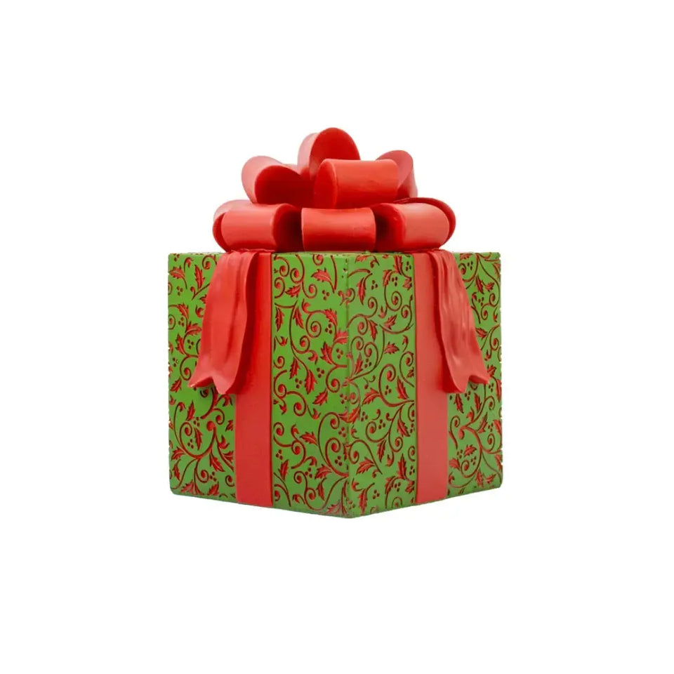 Adorno Caixa Presente Resina Vermelho/ Verde Natal 19,5x19,5x26cm