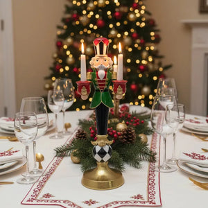 Adorno Castiçal 2 Velas Natal Resina Soldado Quebra Nozes Vermelho / Verde