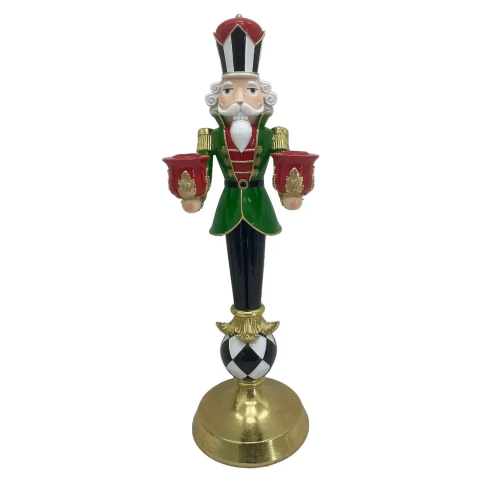 Adorno Castiçal 2 Velas Natal Resina Soldado Quebra Nozes Vermelho / Verde