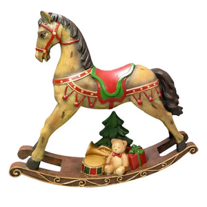 Adorno Cavalo de Balanço Natal Resina 25x28x7cm