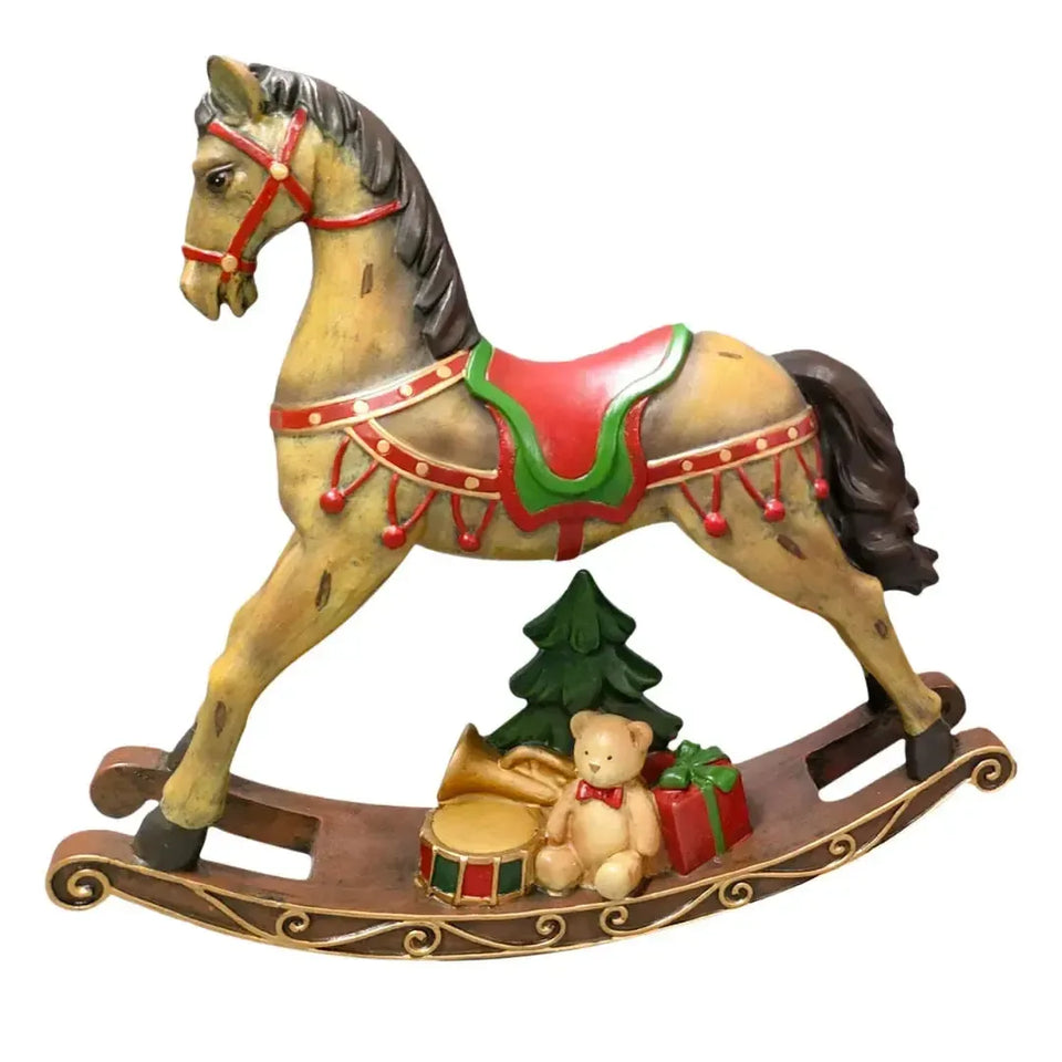 Adorno Cavalo de Balanço Natal Resina 25x28x7cm