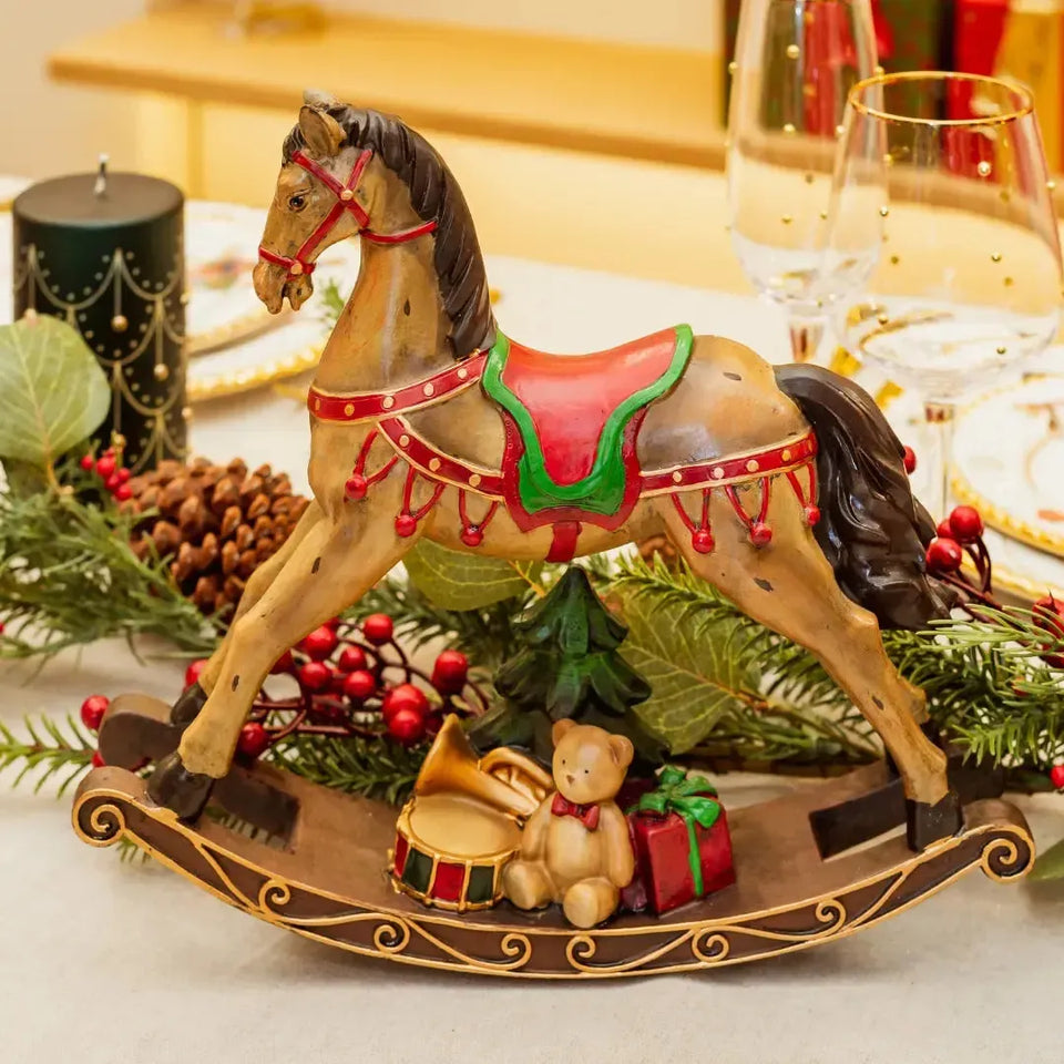 Adorno Cavalo de Balanço Natal Resina 25x28x7cm
