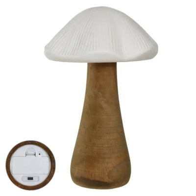 Adorno Decorativo Cogumelo Led Cerâmica Branco/ Bege 21,5x14,5x14,5cm Florarte