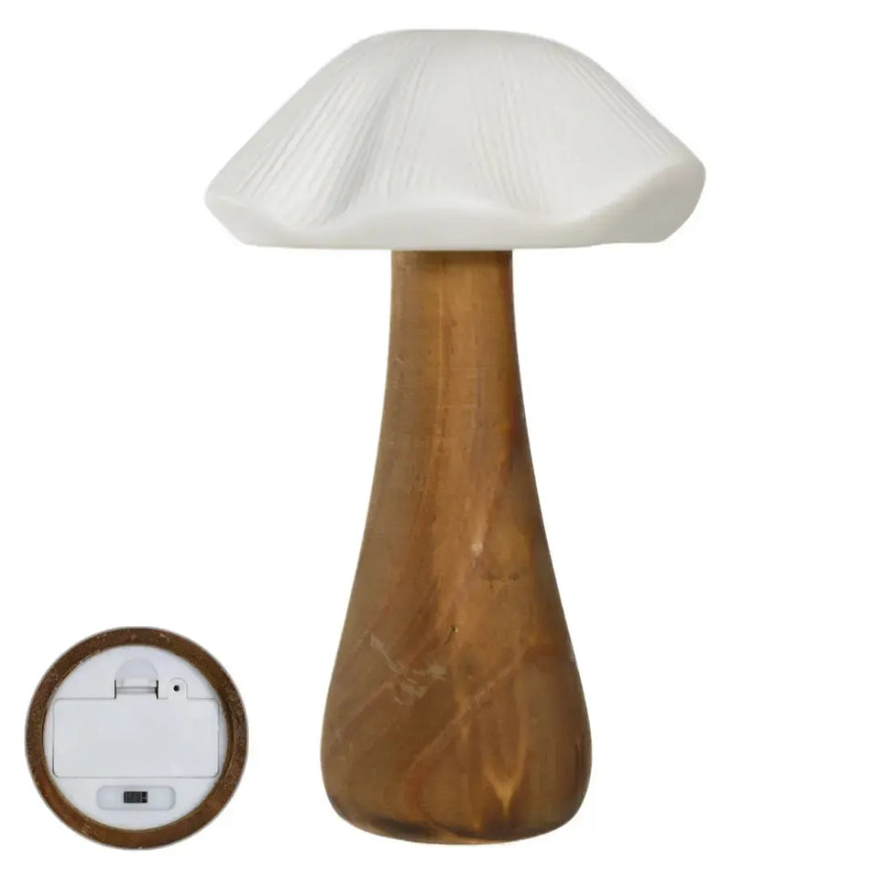 Adorno Decorativo Cogumelo Led Cerâmica Branco/ Bege 24,5x15,7x15,3cm Florarte