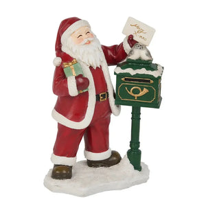 Adorno Decorativo Natal Papai Noel Carteiro Resina Vermelho e Branco