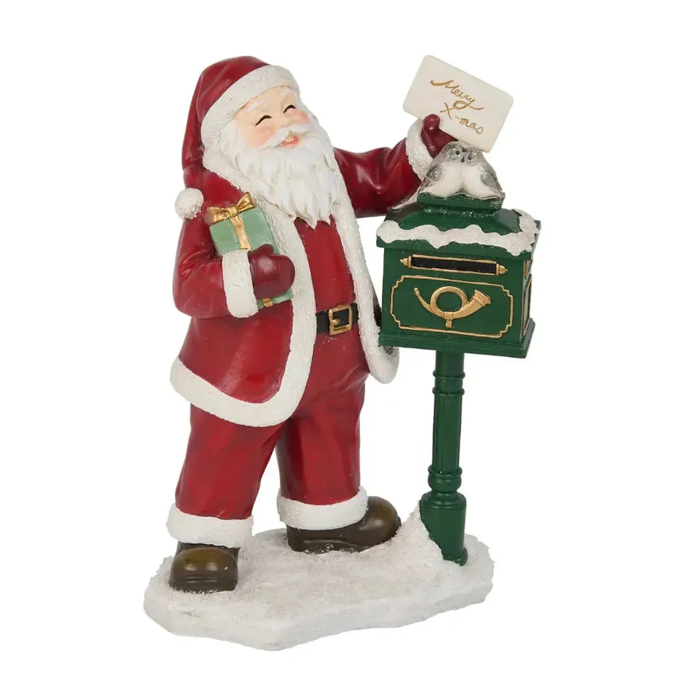 Adorno Decorativo Natal Papai Noel Carteiro Resina Vermelho e Branco